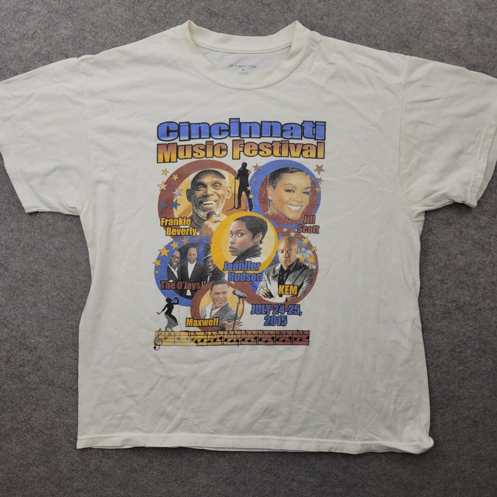 Cincinnati Music Festival T-Shirt Mens XL White Jill Scott Maxwell Fest Concert